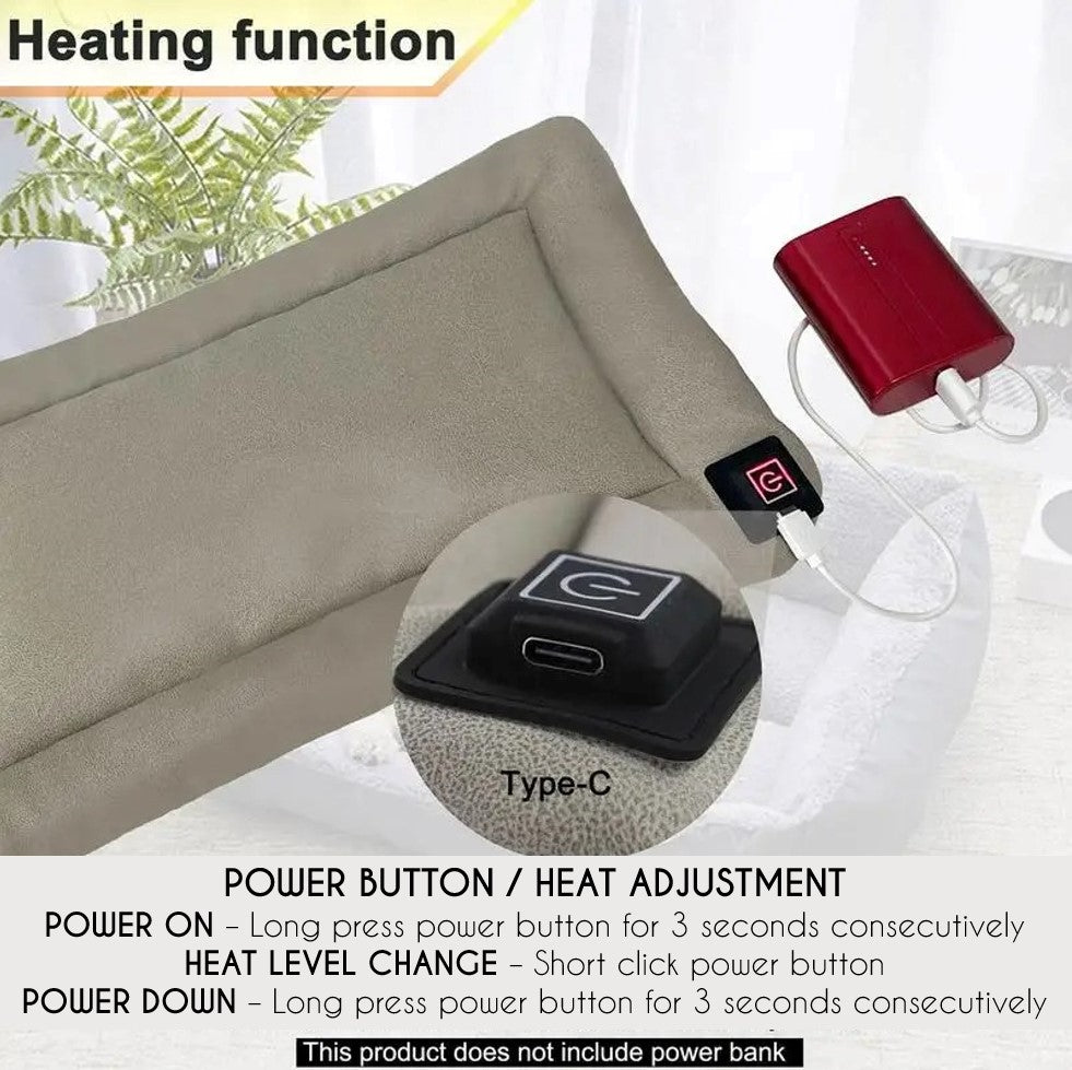 Luxury Heated Pet Bed Insert - USB-C - Overheat Protection